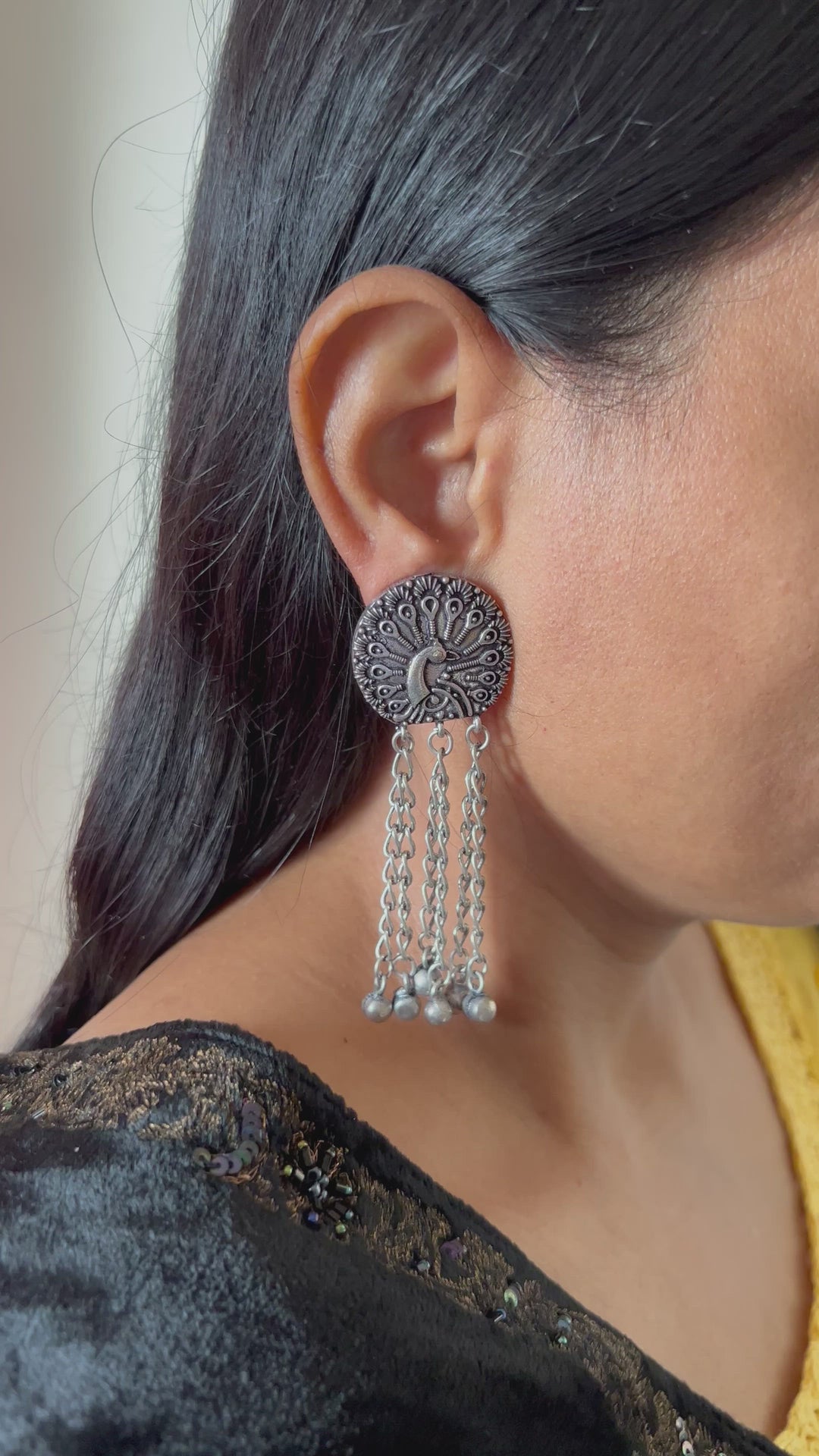 Tasseled Peacock Earrings