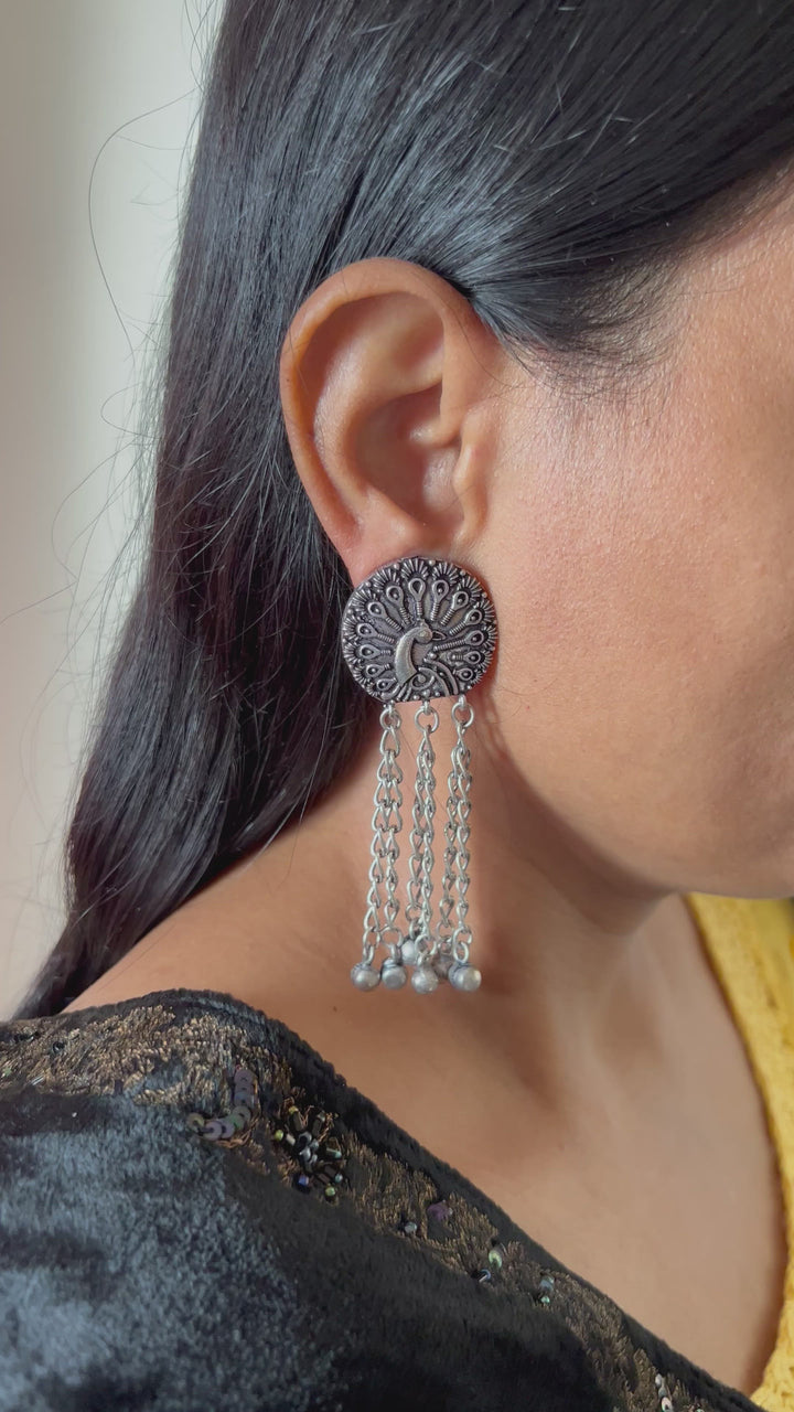 Tasseled Peacock Earrings