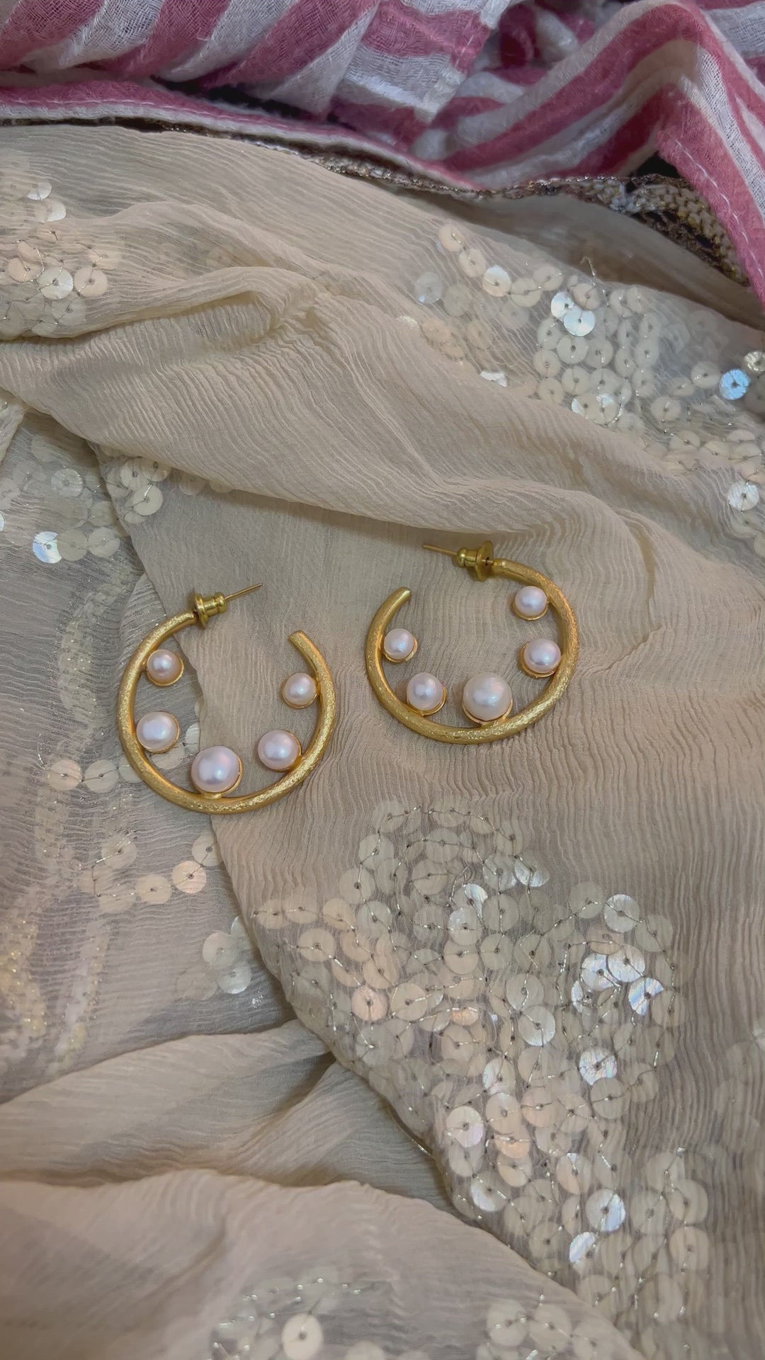 Designer Pearl Drop Hoop Earrings