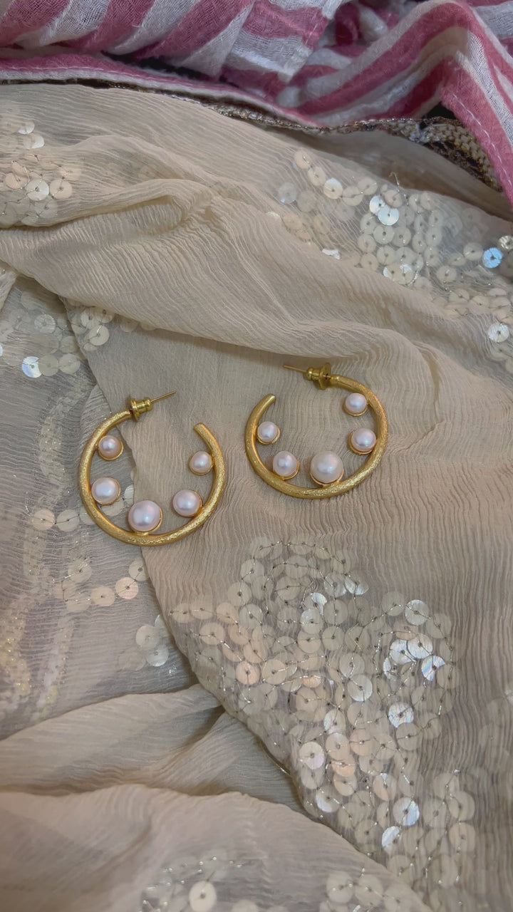 Designer Pearl Drop Hoop Earrings