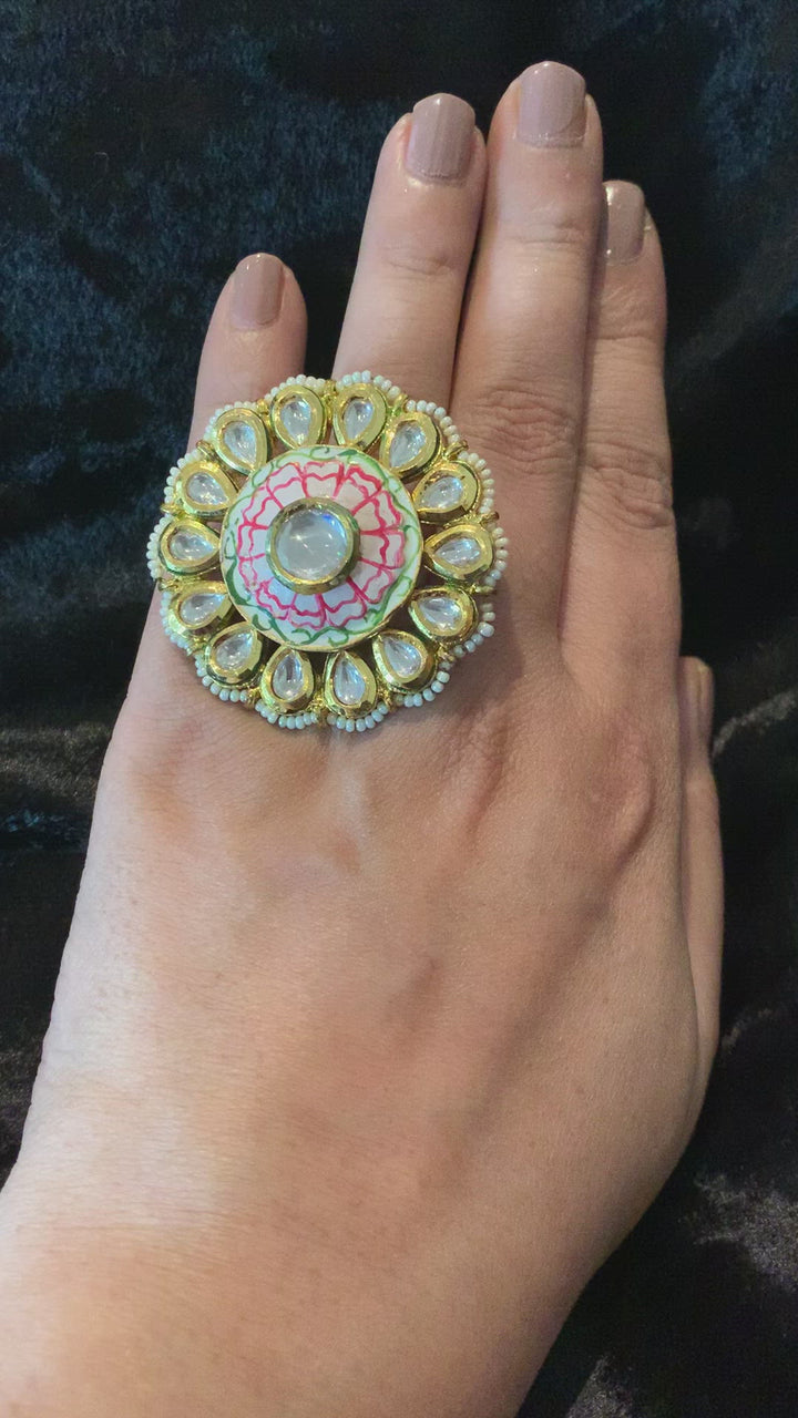 Kundan Pink Flower Ring