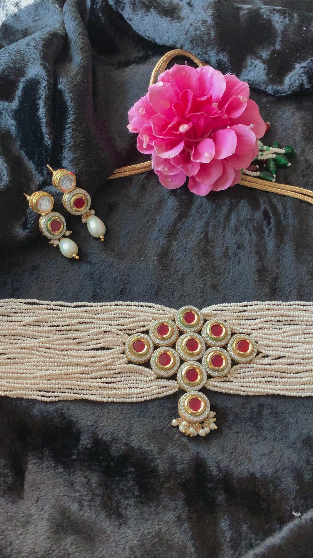 Miniature Pearl Kundan Choker with Earrings