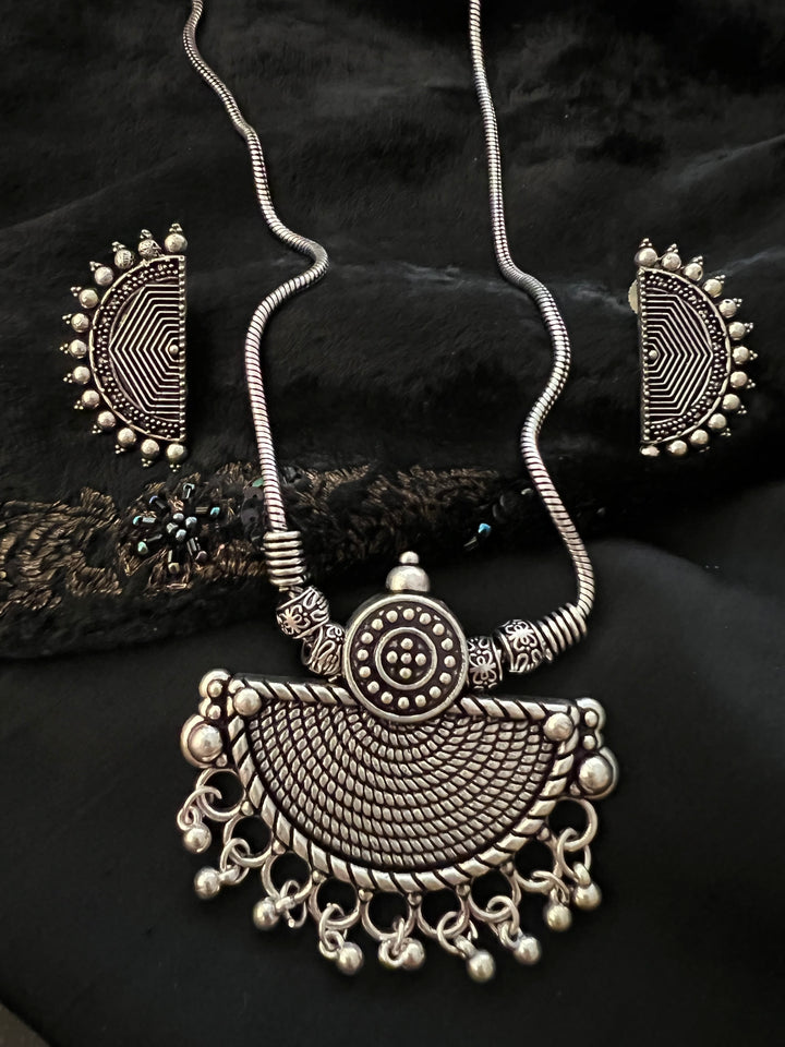 Crescent Pendant Necklace with Studs