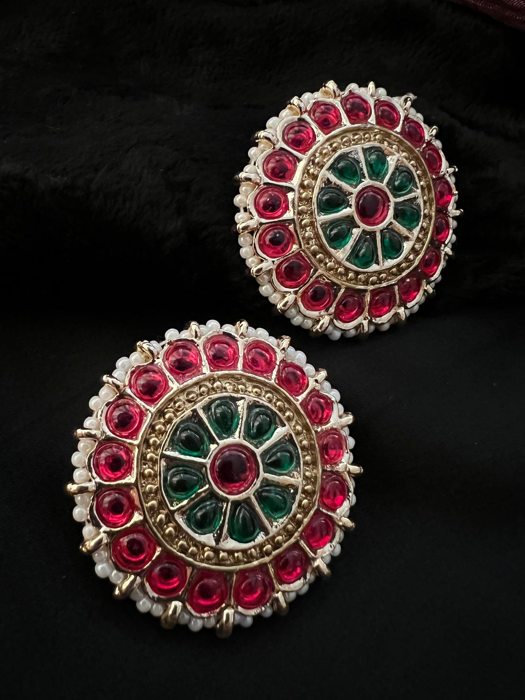 Oversize Red and Green Enamelled Studs - SHIVKA