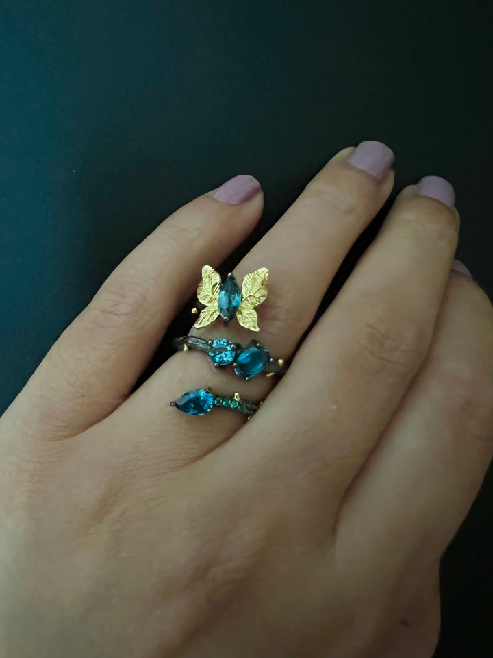 Designer Pure Silver Blue Topaz Ring