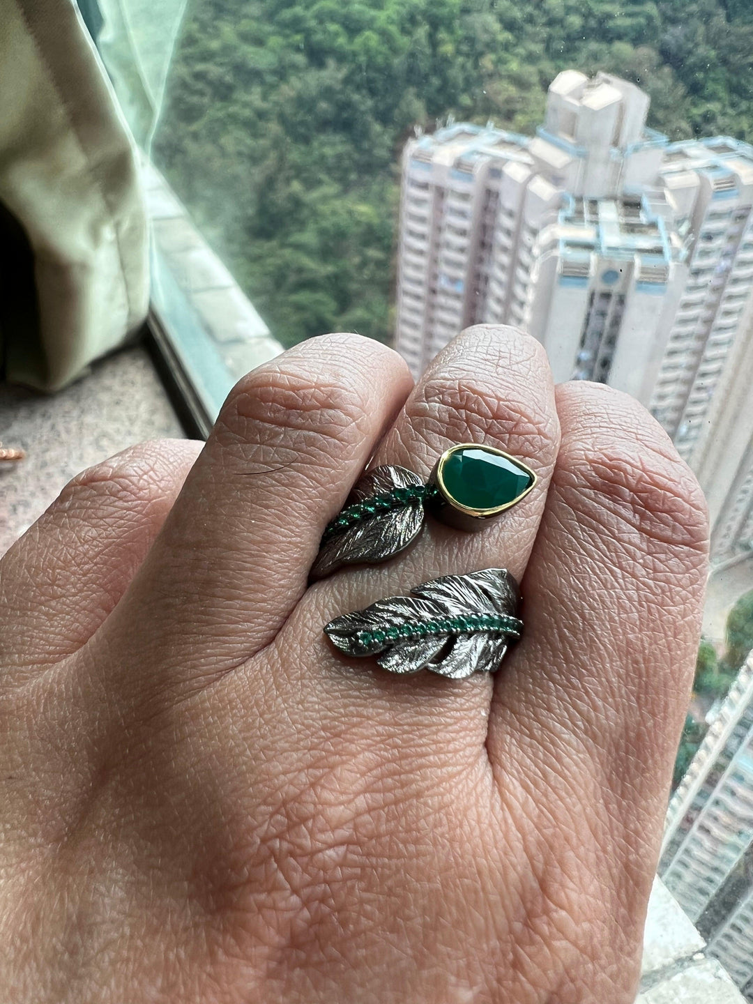 Vintage Pure 925 Silver Green Agate Ring - SHIVKA