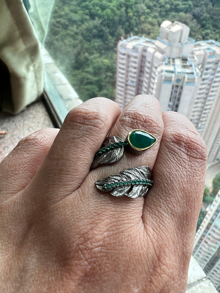 Vintage Pure 925 Silver Green Agate Ring - SHIVKA