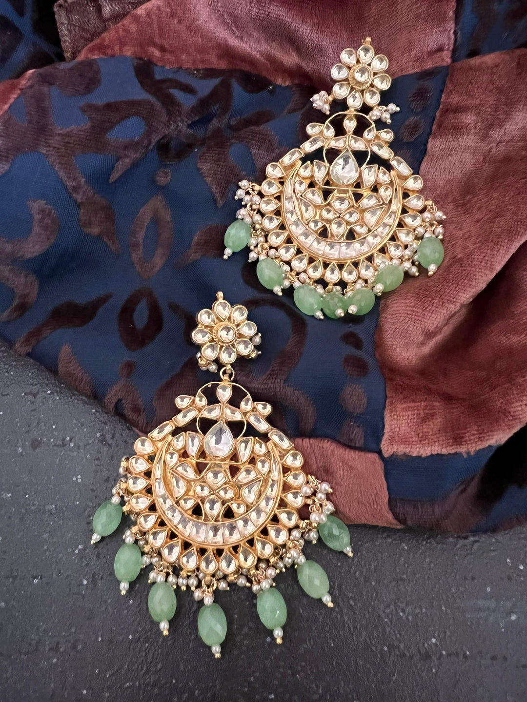 Sea Green Pachi Kundan Earrings - SHIVKA