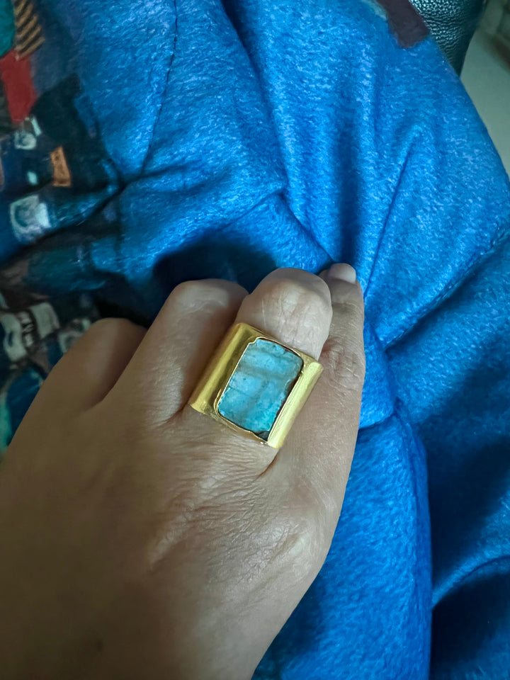 Natural Labradorite Brass Ring