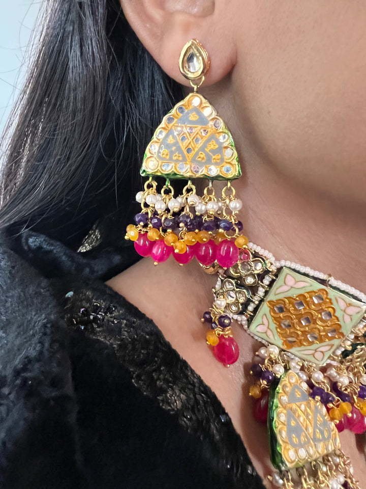 Elegant Meenakari Kundan Choker with Earrings