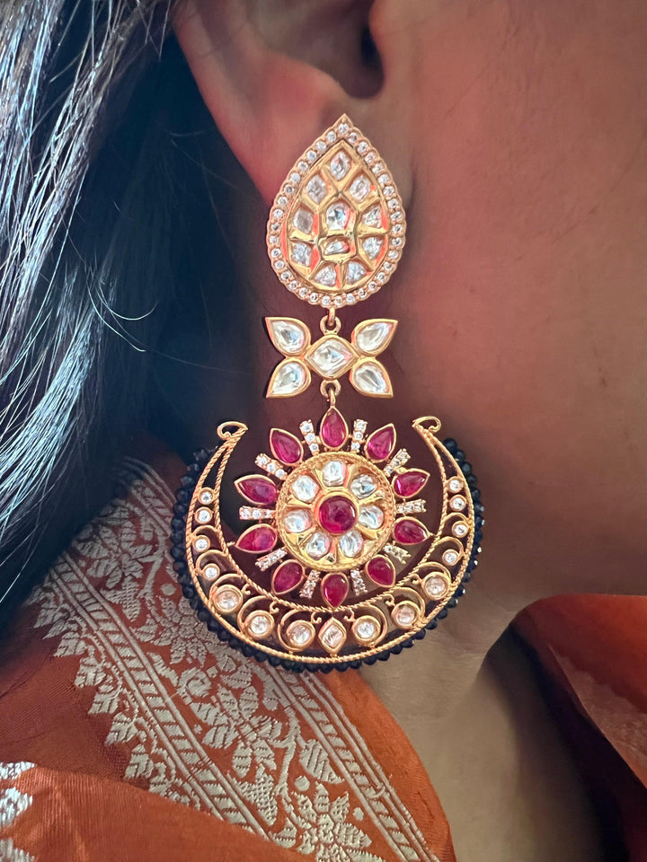 Pink Blue Kundan Chandbaalis - SHIVKA