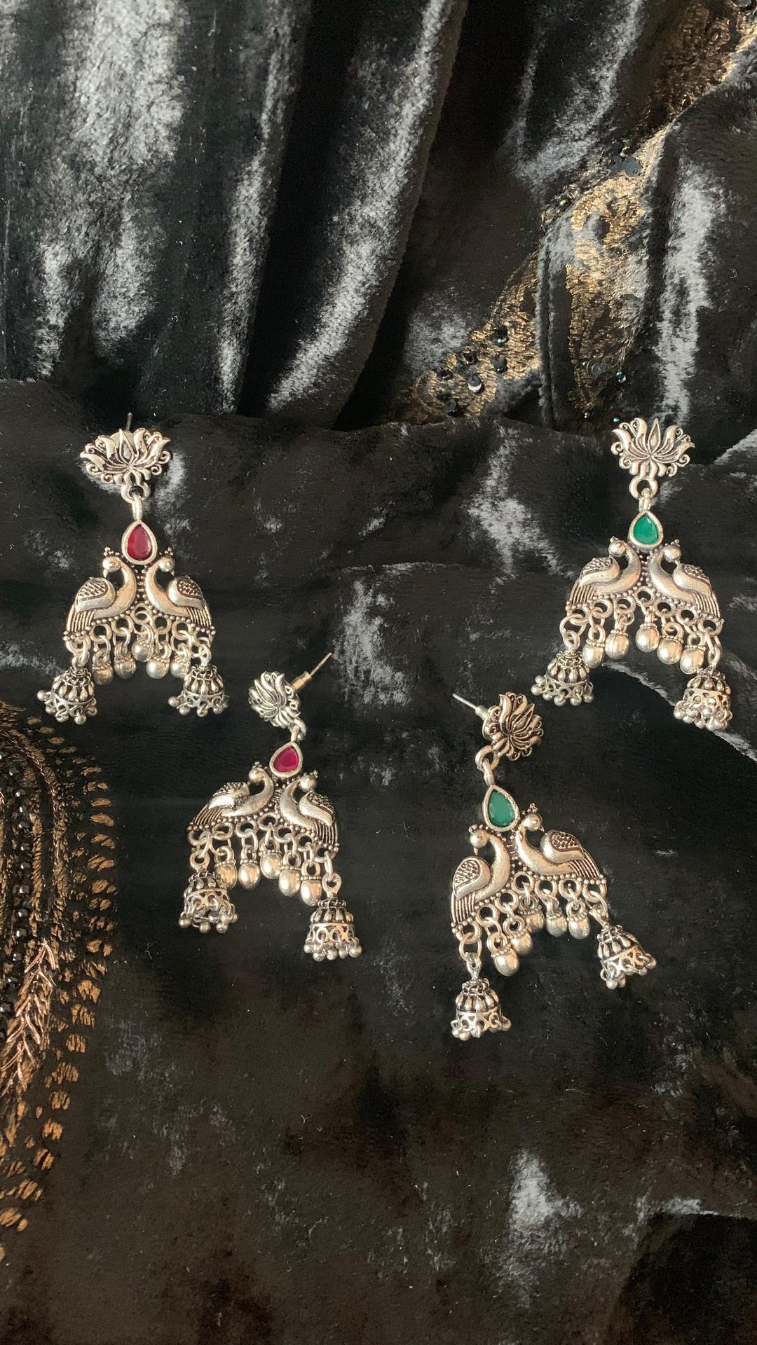 Peacock Double Jhumki Danglers - SHIVKA