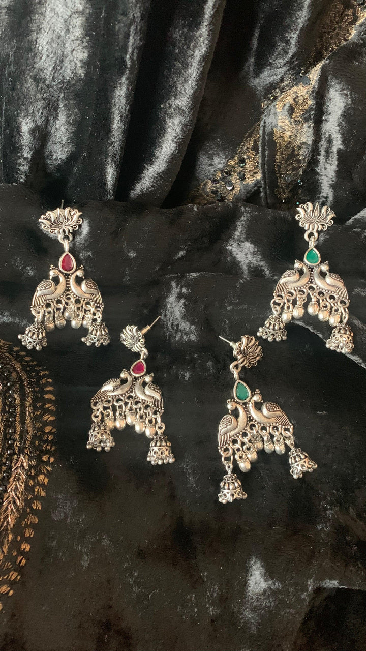 Peacock Double Jhumki Danglers - SHIVKA