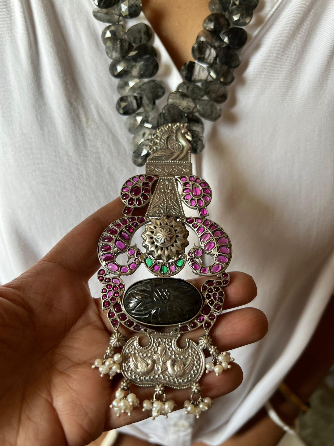 Moss Rutile Pure 925 Silver Necklace - SHIVKA