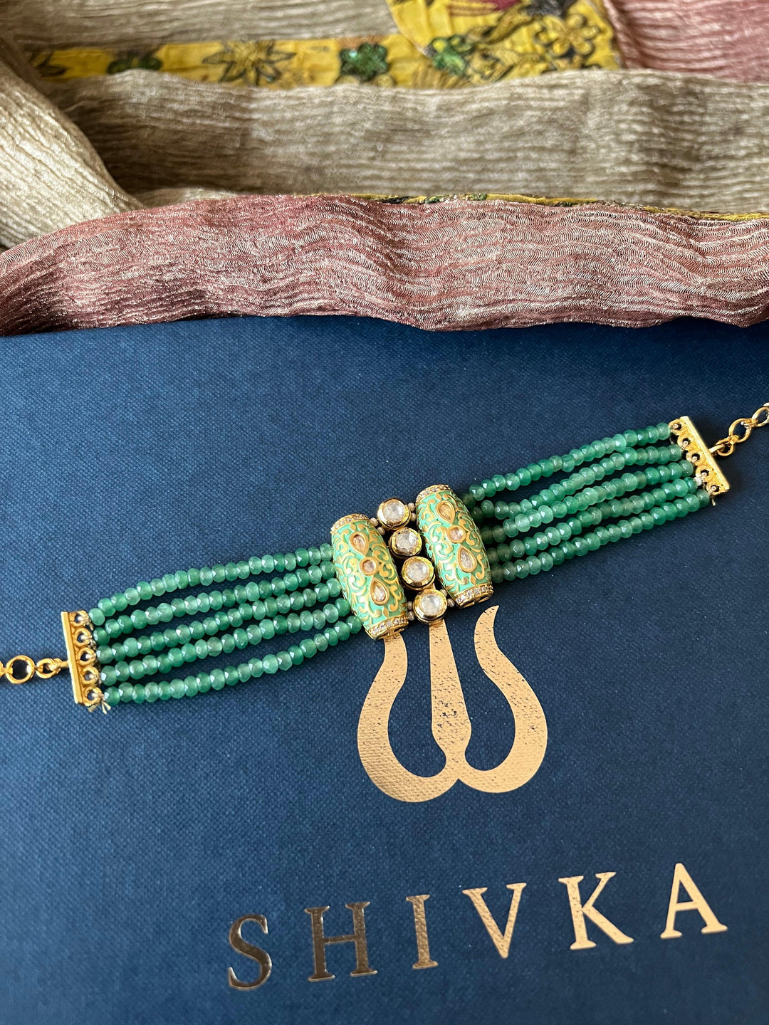 Royal Green Kundan Bracelet - SHIVKA
