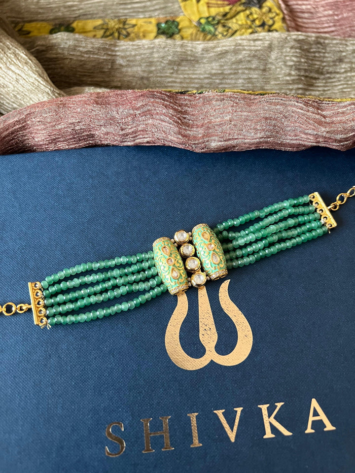 Royal Green Kundan Bracelet - SHIVKA