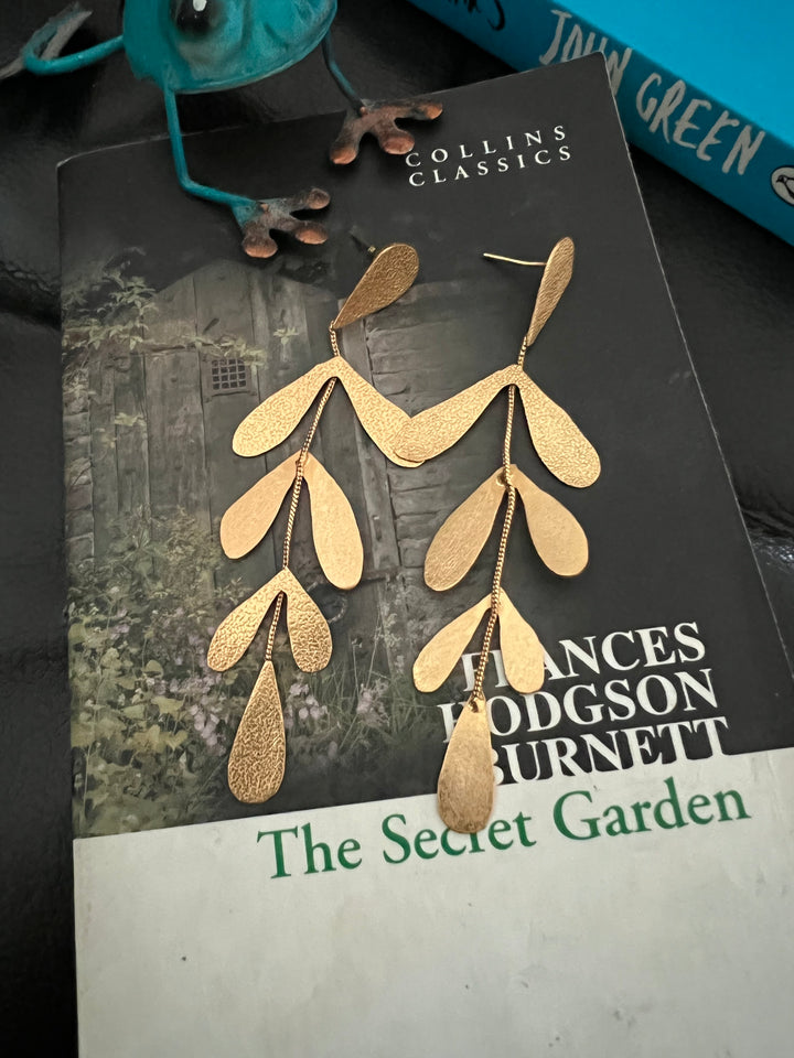 Textured Gold Tone Leaf Danglers