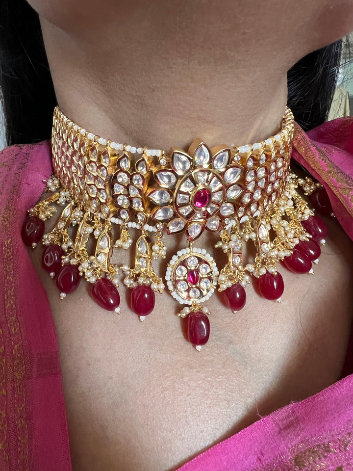 Jadau Kundan Choker with Statement Earrings - SHIVKA