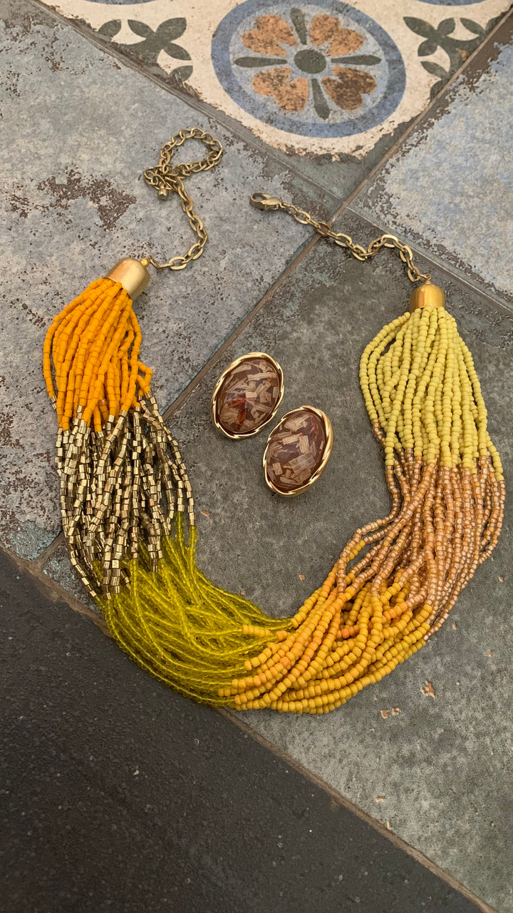 Beautiful Shaded Beads Necklace with Glass Stone Studs