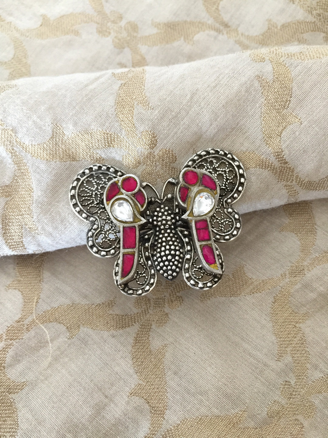 Kundan Butterfly  Pure 925 Silver Ring