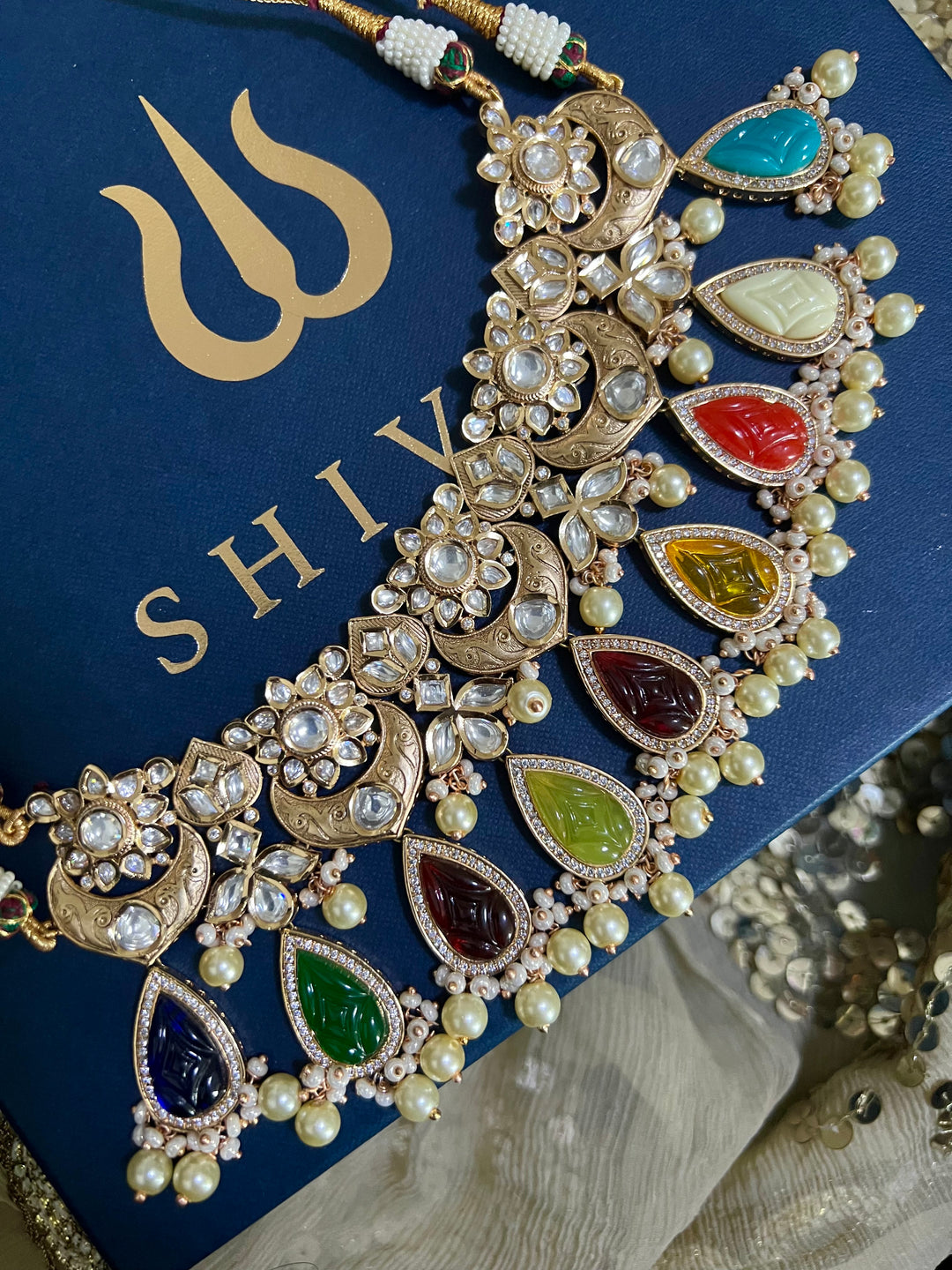 Multicoloured Bridal Kundan Choker Necklace with Earrings