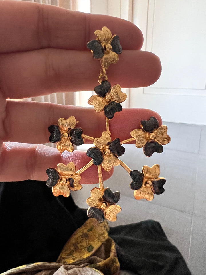 Asymmetric Flowered Wheel Design Earrings/ Dual Tone Earrings