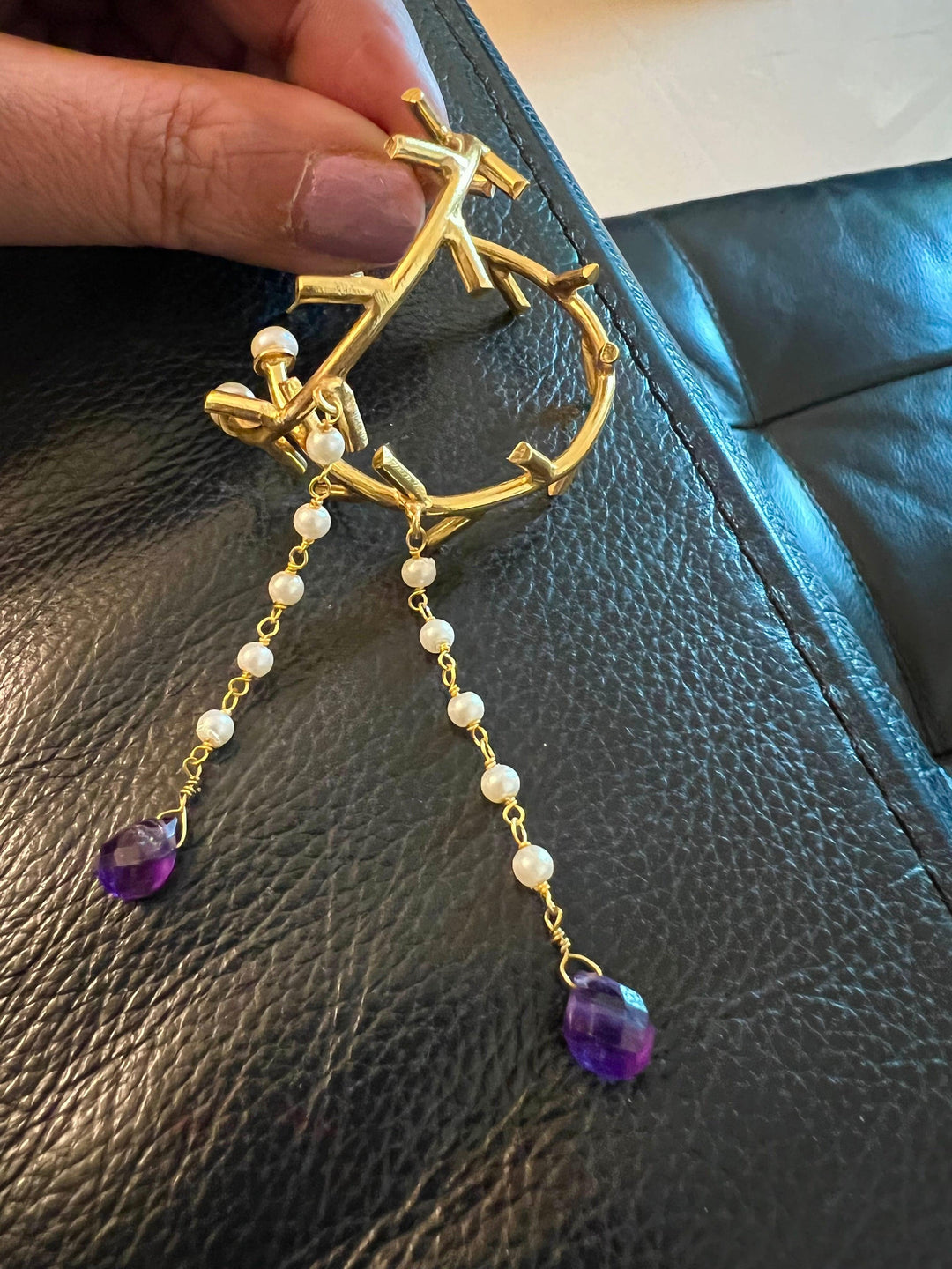 Pearl Drop Hoop Earrings - SHIVKA