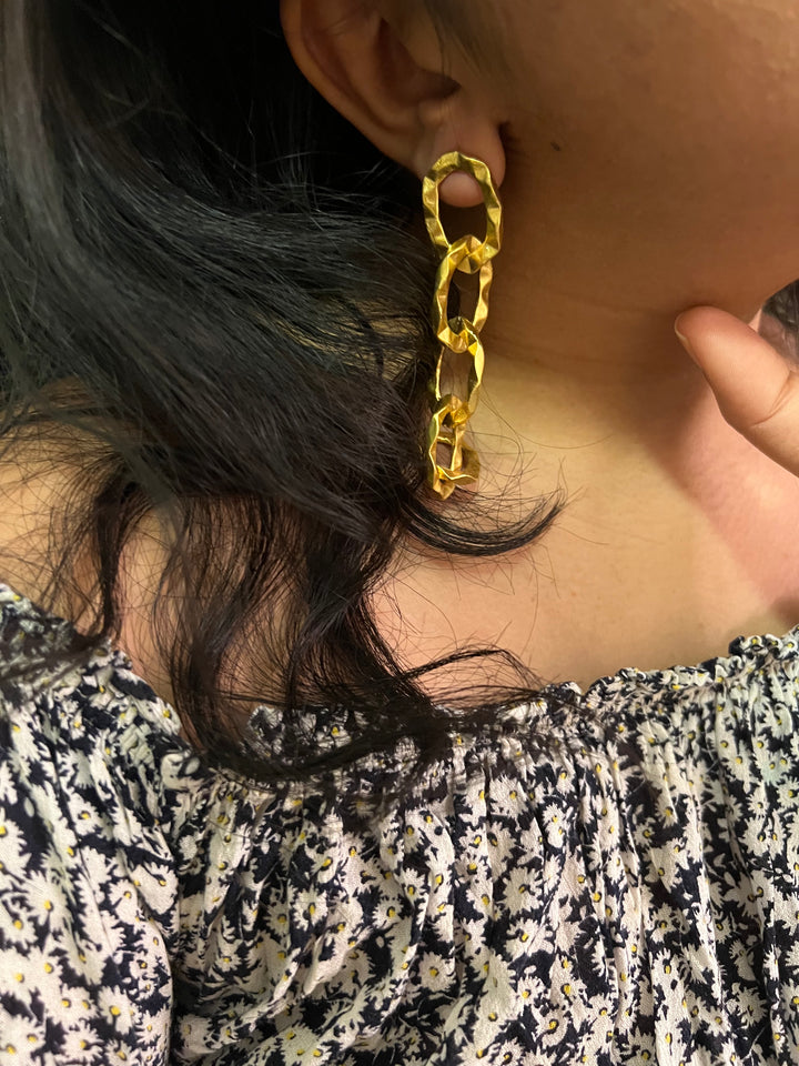 Statement Gold Tone Chain Links Earrings