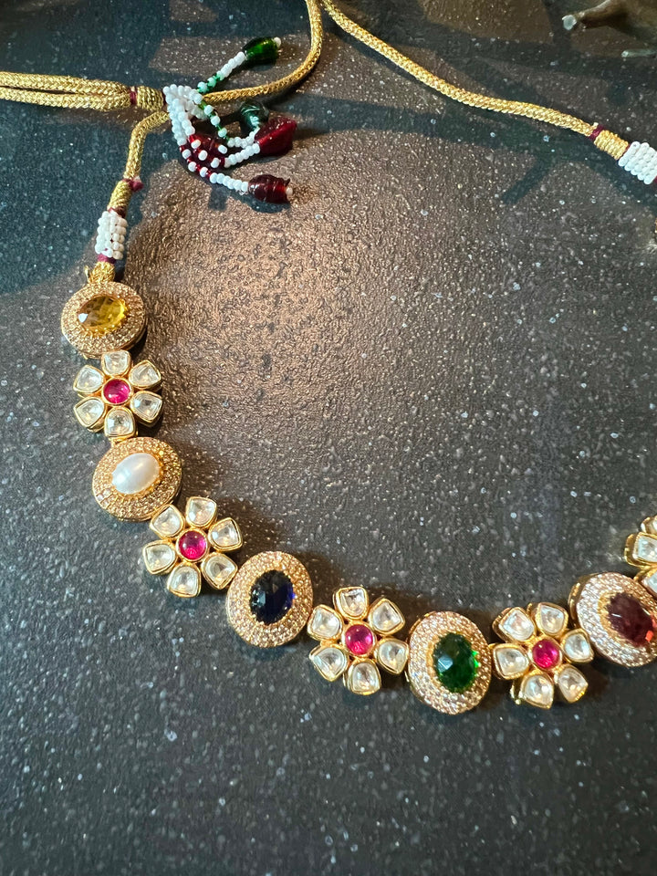 Beautiful Multi coloured Kundan Necklace with Earrings