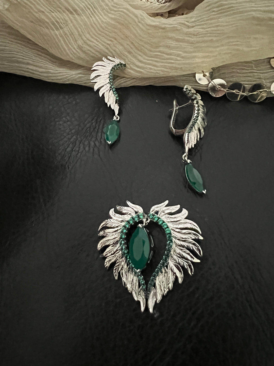 Elegant Agate Stone 925 Silver Pendant Chain Necklace Set | SHIVKA | Lightweight Dinner Jewelry