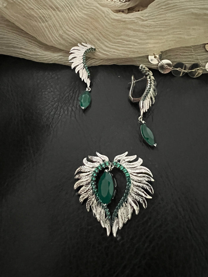 Elegant Agate Stone 925 Silver Pendant Chain Necklace Set | SHIVKA | Lightweight Dinner Jewelry