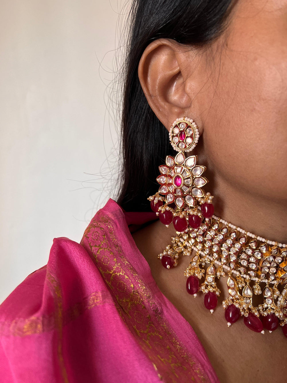 Jadau Kundan Choker with Statement Earrings - SHIVKA