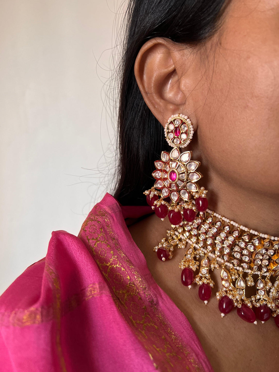 Jadau Kundan Choker with Statement Earrings - SHIVKA