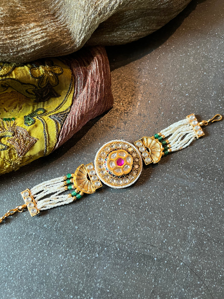 Pearls and Gold Kundan Bracelet