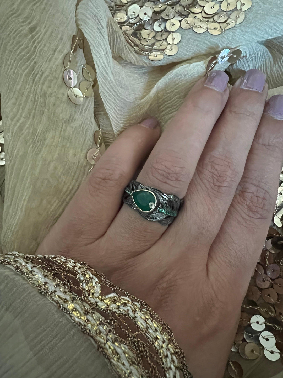Vintage Pure 925 Silver Green Agate  Ring - SHIVKA
