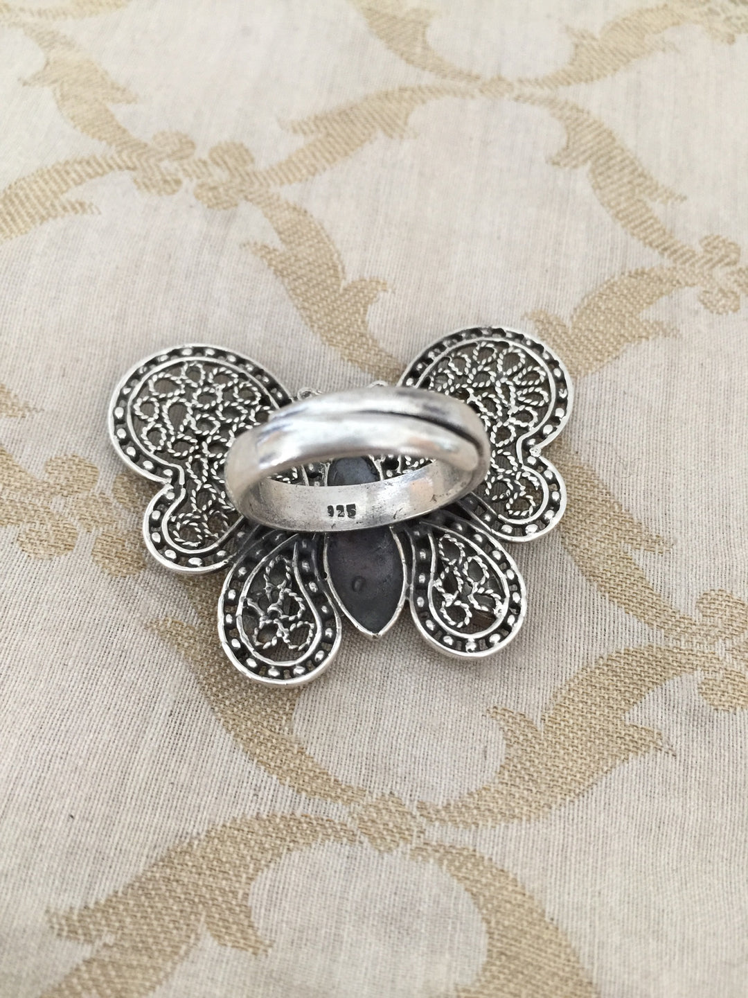 Kundan Butterfly  Pure 925 Silver Ring