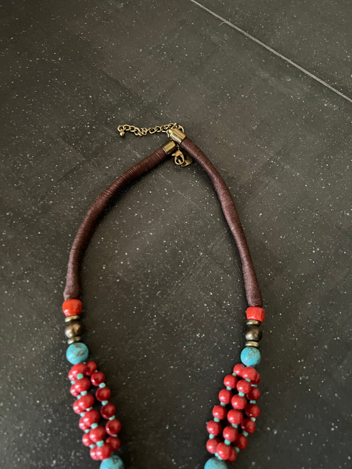 Coral And Turquoise Pendant Necklace