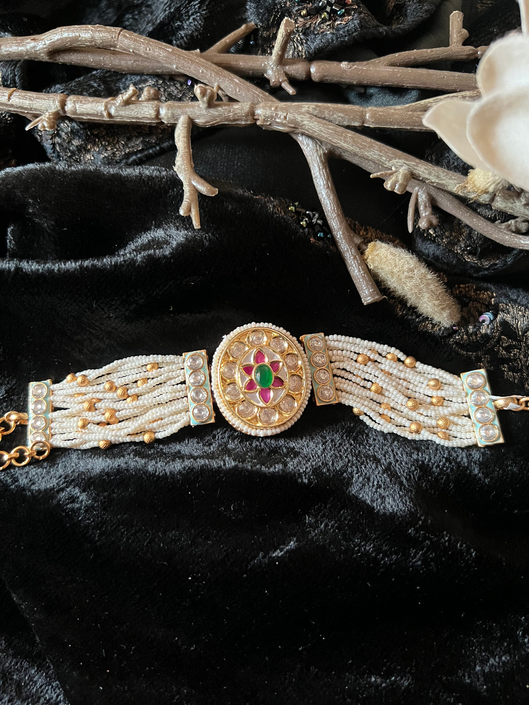 Pearls and Gold Kundan Bracelet