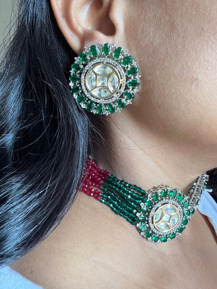 Victorian Kundan Choker Necklace with Earrings