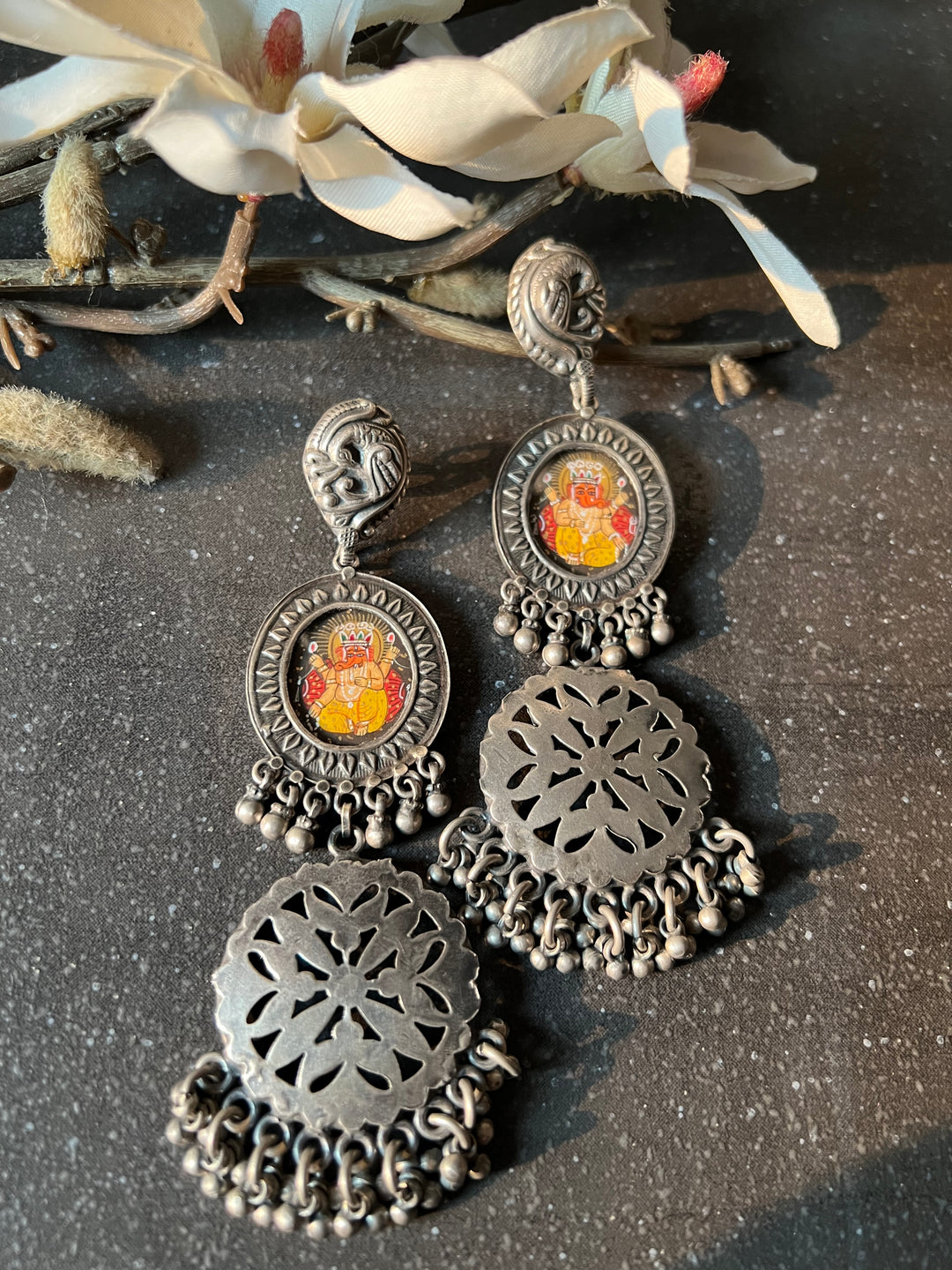 Hand-Painted Glass - Pure 925 Silver Earrings