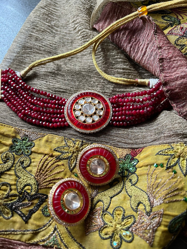 Victorian Kundan Choker Necklace with Earrings