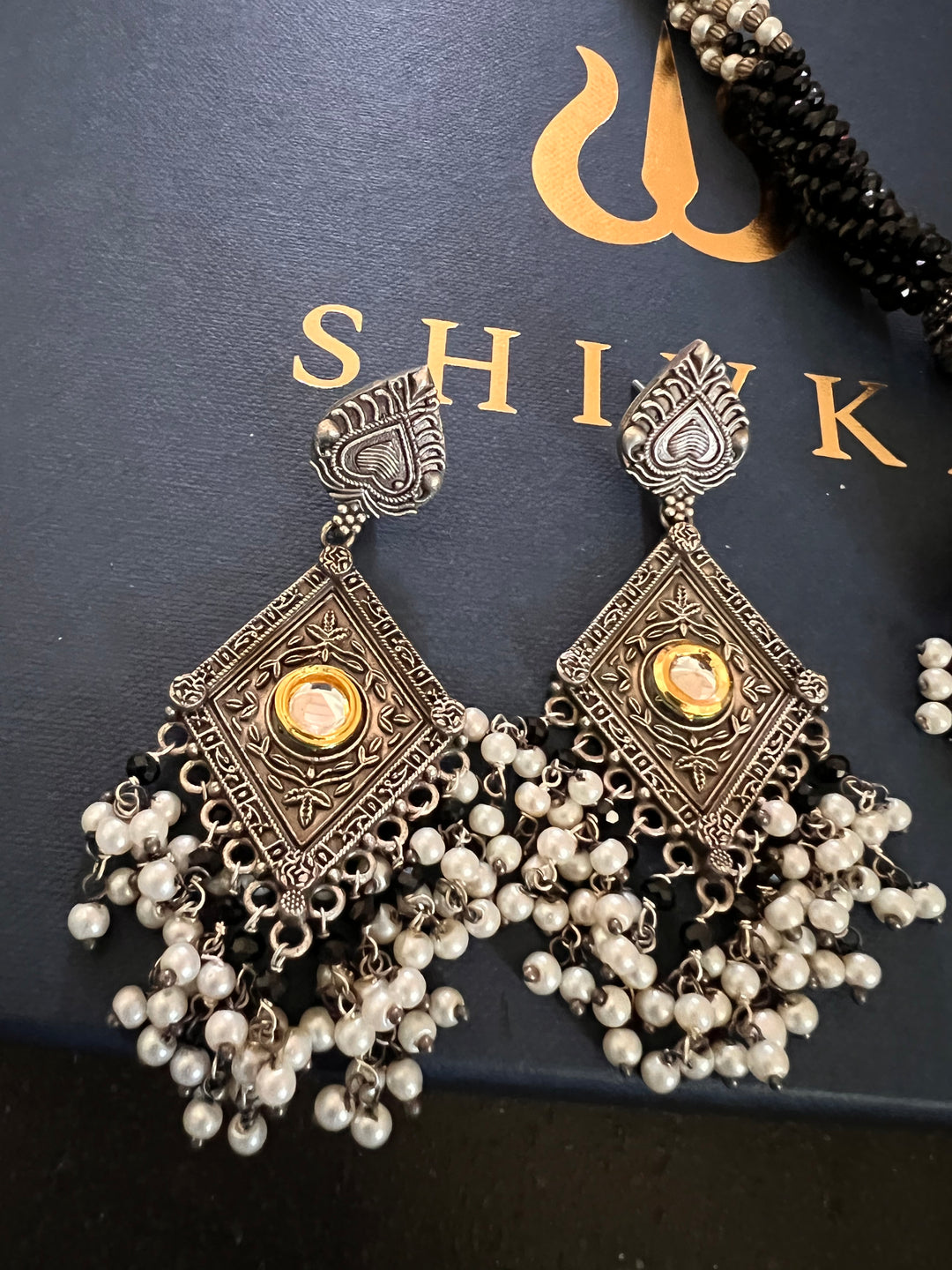 Beautiful Black and White Pendant Necklace with Statement Earrings