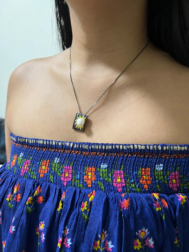 SHIVKA Pearl 925 Silver Pendant Necklace Set | Elegant Rhodium Finish