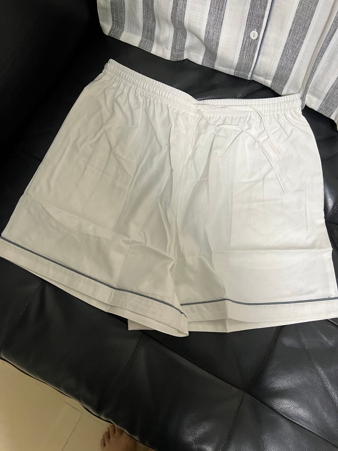 Grey and White Cotton Night Suit - Set of Two