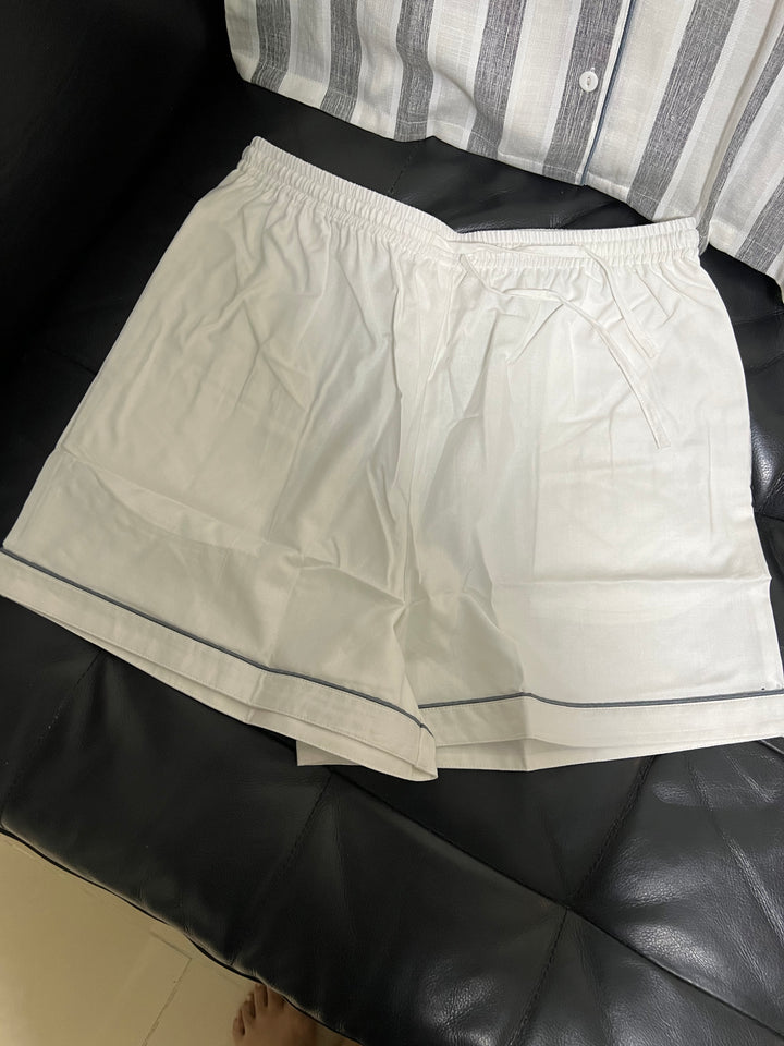 Grey and White Cotton Night Suit - Set of Two