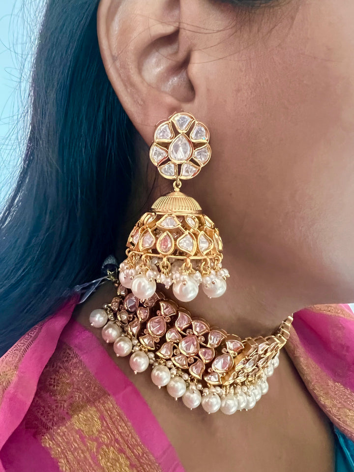 Beautiful Pearls and Kundan Choker with Statement Jhumka Earrings