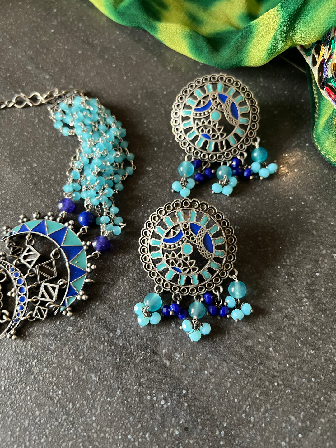 Vintage Enamelled Choker with Earrings