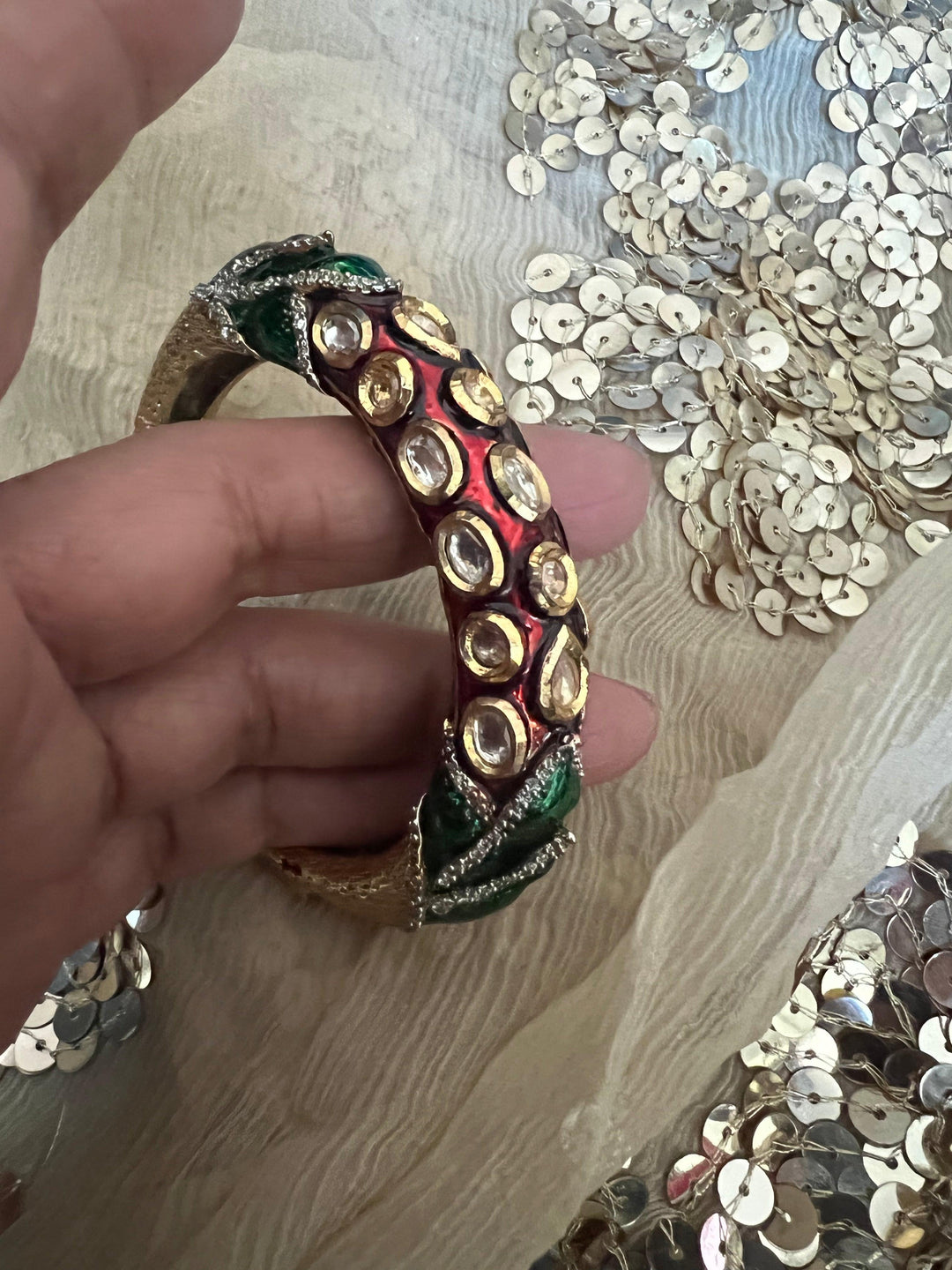 Vintage Enamelled Kundan Bracelet - SHIVKA