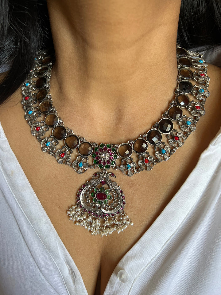 Smoky Quartz Pure 925 Silver Necklace