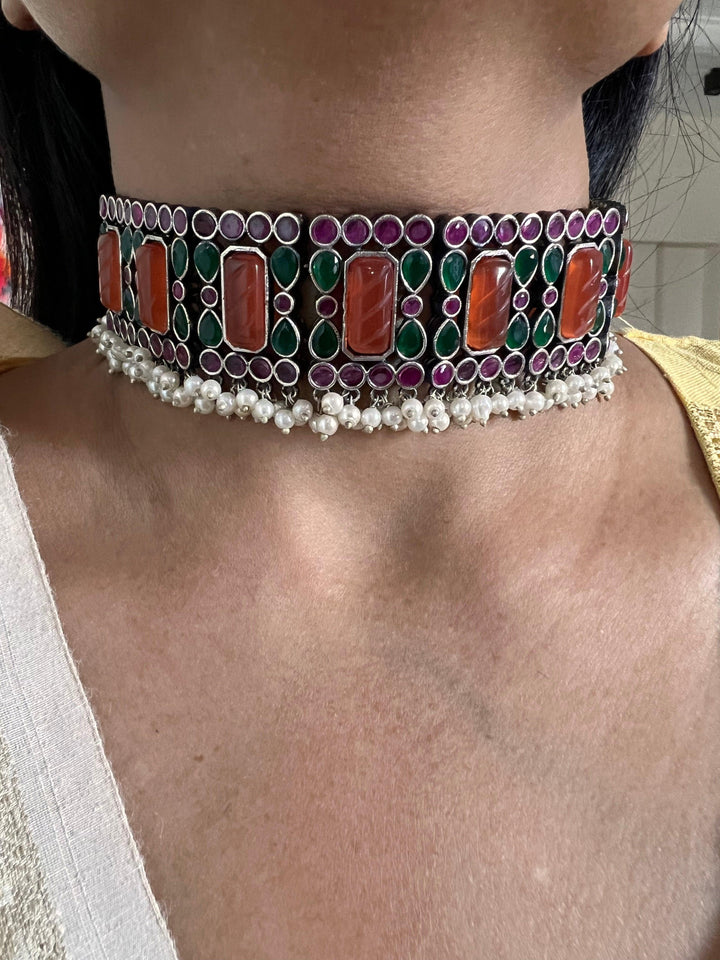 Scintillating Vintage Stones Choker with Statement Chandbaalis - SHIVKA